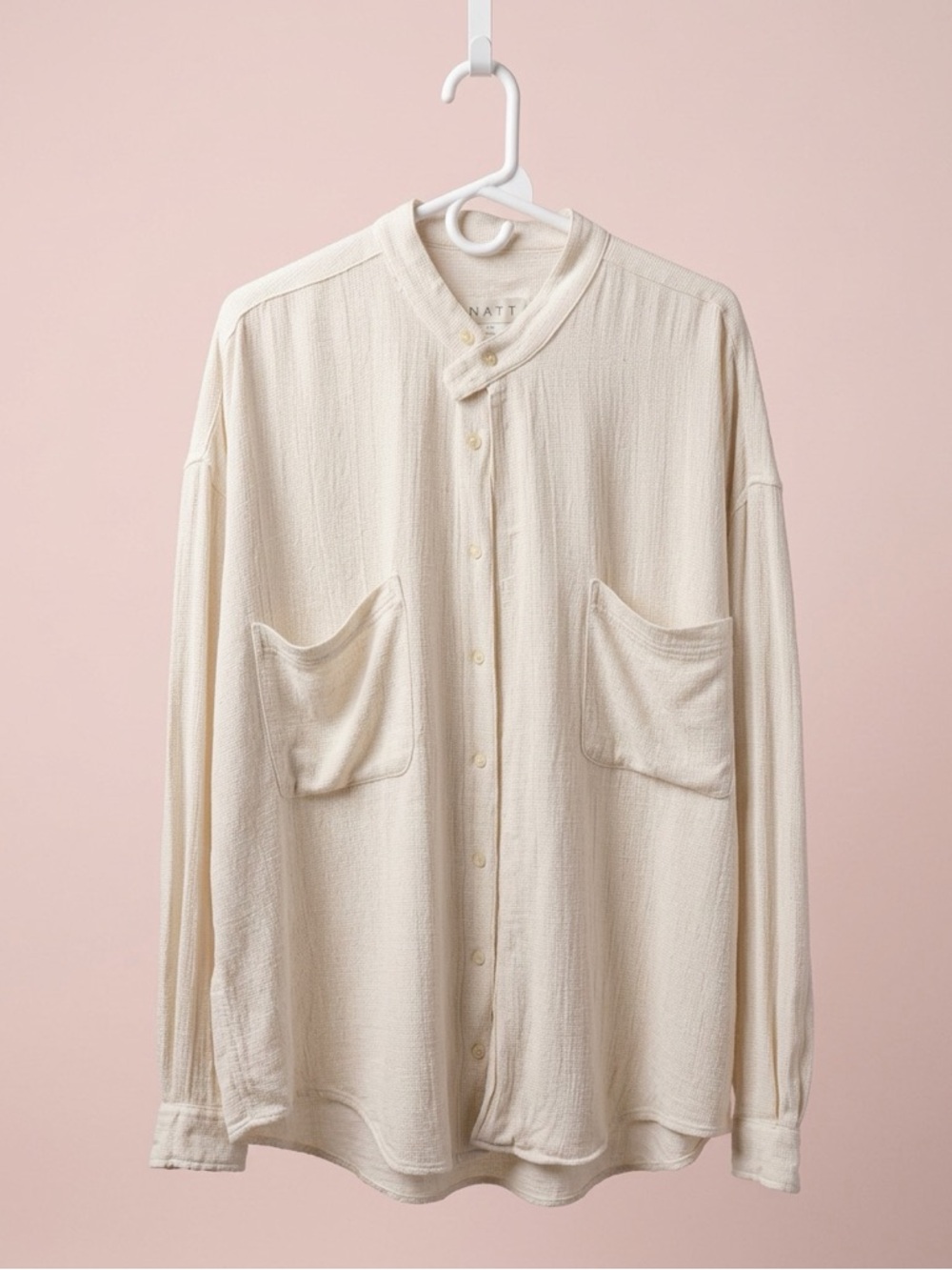 Men's Lightweight Cream Button-Up Shirt Jacket